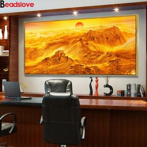 5D Diamond painting Wanli Great Wall Backing Map Office Feng Shui Lucky Background Wall Paintings Living Room Landscape Painting