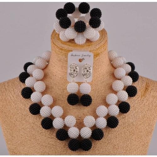 Black and white nigerian wedding african beads jewelry set simulated pearl necklace FZZ110