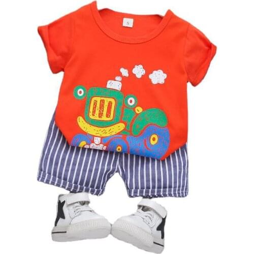 Children Boys Girls Clothes Set Summer Set Baby Fashion Infant Cotton Clothing Set Kids New Cartoon T-hirt+ Shorts 2PCS Suit