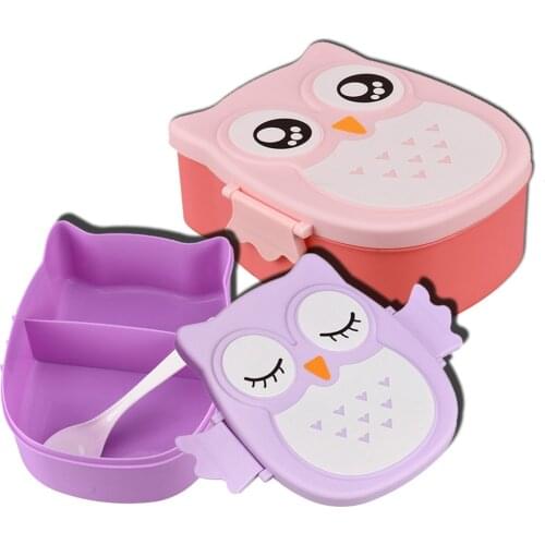 Children Owl Lunch Bento Box Spoon Kit Nursery Kindergarten Student Owl Wing Hasp Lunchbox Primary Student Canteen Lunchbox