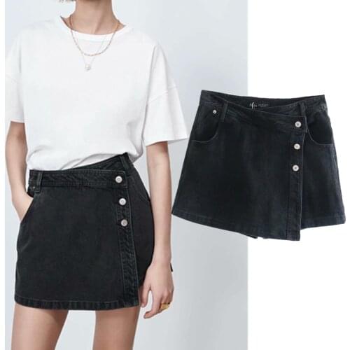 Jenny&Dave Denim Skirts Womens A-line Mini Skirt Women England High Waist Single breasted Casual Culotte Faldas Mujer Moda 2021