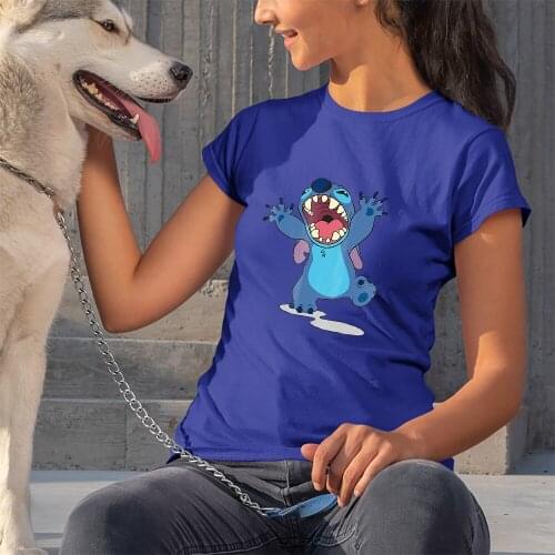 Disney Women T-Shirts Summer New Products Lilo & Stitch Cartoon Printing Fashion Outdoor T Shirt Female Comfortable Dropship Top