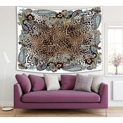 Tapestry Paisley and Leopard Pattern Animal Print Stylish Tribal Artwork Black Beige Blue