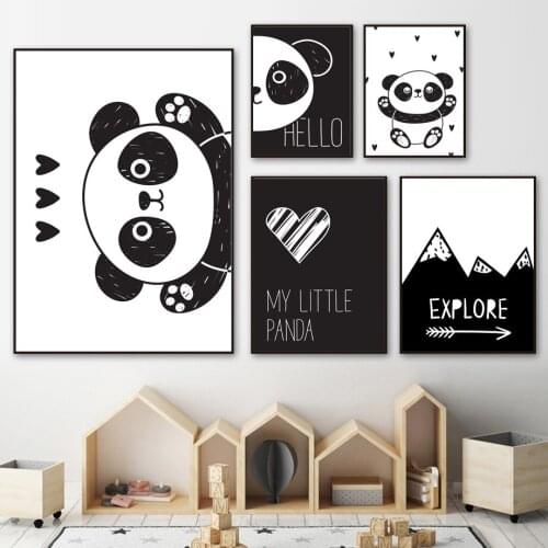 Lovely Panda Wall Art Canvas Painting Black White Cartoon Nordic Posters And Prints Canvas Picture Kids Baby Room Bedroom Decor