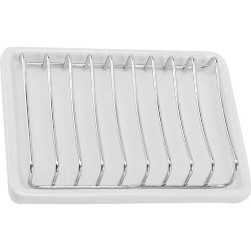 Ceramic Soap Dish, Double Layer Stainless Steel Shower Soap Holder Tray with Drainage Grid and Holder for Bathroom, Tub and Kitc