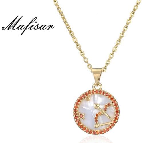 Mafisar 12 CZ Constellations Necklace For Women Men Boy & Girl Cubic Zirconia Horoscope Zodiac Sign Necklace Lucky Jewelry