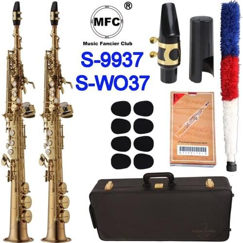 MFC Soprano Saxophone S-9937 S-WO37 Gold Lacquer Sax Soprano Mouthpiece Ligature Reeds Neck Musical Instrument Accessories