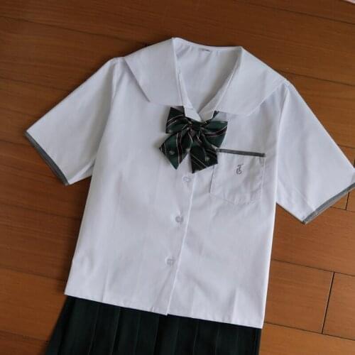 Cute Girls Japanese School Uniform Girls JK White Blouse Grey Trim Sleeve Trun Down Collar Short/Long Sleeve Shirt Tops