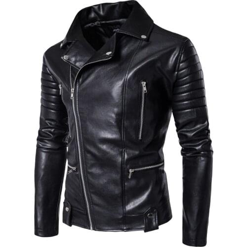 Autumn Winter Mens Black PU Leather Motor Jacket Stand Collar Zippers Short Coat Outwear Size 5XL N82