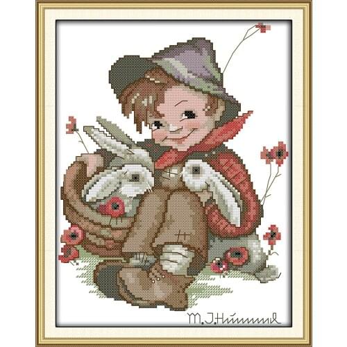 The boy and the little rabbit cross stitch kit cartoon 14ct 11ct print canvas stitching embroidery DIY handmade needlework plus