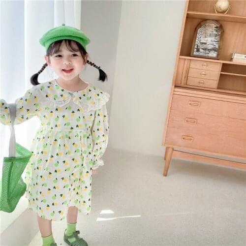2021 Spring New Arrival Girls Long Sleeve Printed Dress Kids Korean Design Dress Girls Clothes