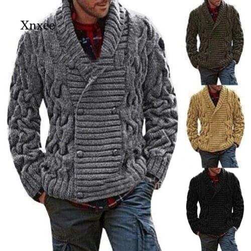 Autumn and Winter Mens Sweater Jacket Winter Thick Twisted Sweater Jacket Casual Warm Knitted Double-Breasted Cardigan