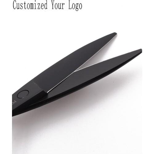 9123# 6" Customized Logo 440C Hairdressing Shears Black Normal Shears Micro Sawtooth Cutting Scissors Professional Hair Scissors