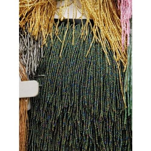 Colorful green Ribbon Beading Fringe Trimming Beaded Tassel Fringe Lace Latin Macrame 15cm for wedding bridal gown dress YG-04