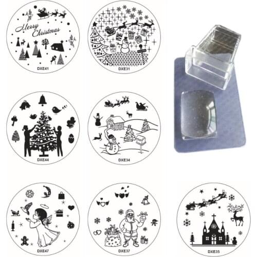 Christmas XMAS Theme Nail Art Stamp Template 10 Image Plates+1 Jelly Stamper Scraper Set Polish Print Nail Stamping Tools