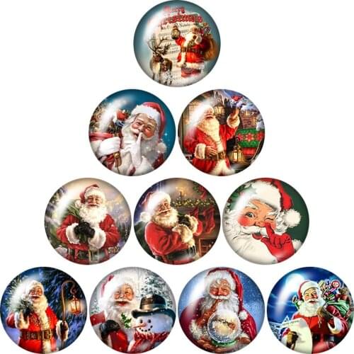 Christmas Santa Claus Gift 10pcs mixed 12mm/16mm/18mm/25mm Round photo glass cabochon demo flat back Making findings ZB1117