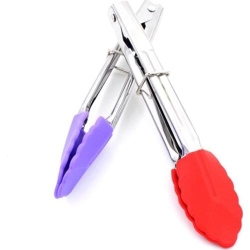 Silicone Pizza Bread Steak Clip Non-Stick Kitchen Tongs Stainless Steel Handle Utensil Salad Serving BBQ Tongs Portable Clamp
