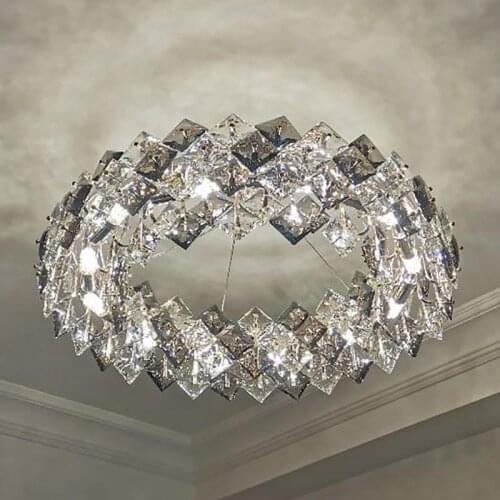 Smoke gray crystal chandeliers for living room 2021 round table dining hanging lamp kitchen island rectangular chandelier
