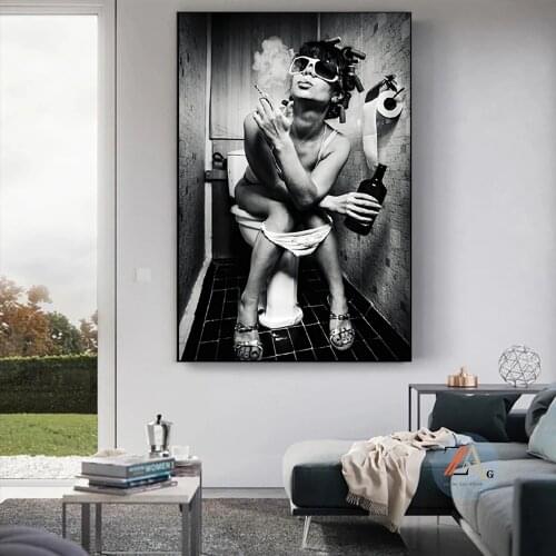 Nordic sexy girl sitting on toilet canvas poster and printed wall art painting bar home decoration painting