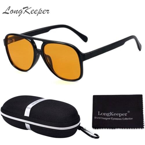 Oversized Pilot Sunglasses Women Driving Goggle With Zipper Box For Men UV400 Yellow Lens Big Frame LongKeeper Designe Oculos