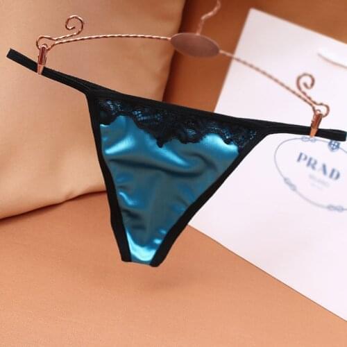 Women Sissy Panties Glossy Satin G-String Briefs Sexy Lace Tangas Thong Underwear Low Waist Femme Bikini Micro String Knickers