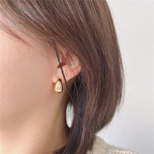 Gorgeous Gold Color Plating Smooth Oval Teardrop Shape Hoop Earrings For Women Casual Office Classic Boho Elegant Jewelry