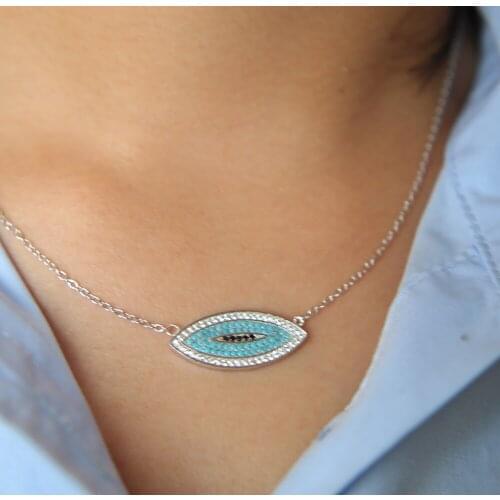 Top quality factory jewelry evil eye lucky girl gift fine silver color chain gold filled pave CZ turquoises stone eye necklace