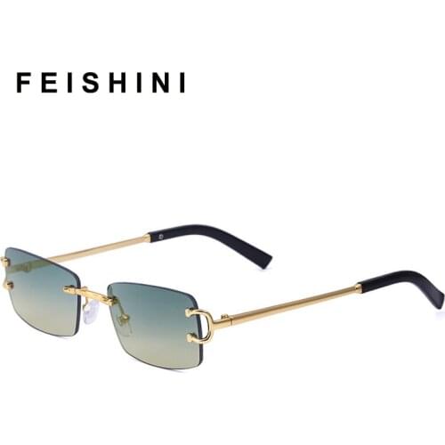 FEISHINI Retro Sunglasses Women Brand festival Fashion Rimless Gradient Glasses Shades Cutting Lens Ladies Frameless Eyeglasses