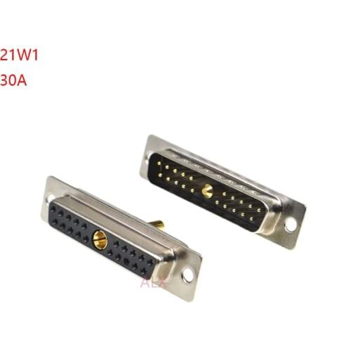 1PCS 21W1 30A Gold plated MALE FEMALE high current CONNECTOR D-SUB adapter solder type 20+1 plug jack high power 21 Position