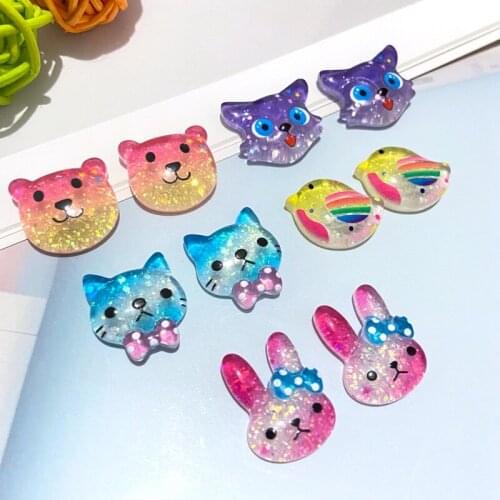 10Pcs Shiny Mixed Cute Cartoon Animals Flat Back Resin Cabochons Scrapbooking DIY Jewelry Craft Home Decoration Accessories