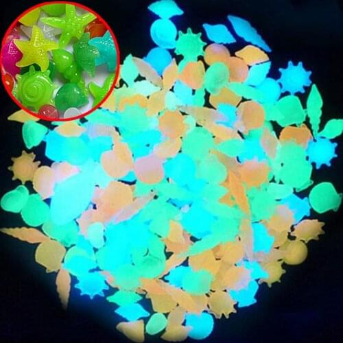 100pcs Luminous Stone Artificial Shell Starfish Pebble Resin For Fish Tank Flower pot Garden Bonsai Decoration Glowing stone