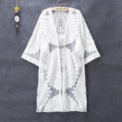 2019 Lace Hollow Crochet Bikini Cover Up Swimsuit See-through Beach Dress Women Summer Ladies Cover-Ups Bathing Suit Beach Wear