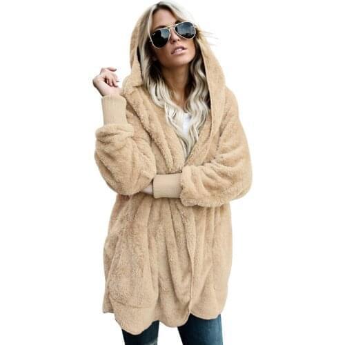 2021 Women Top Quality Soft Fleece Hooded Open Front Coat