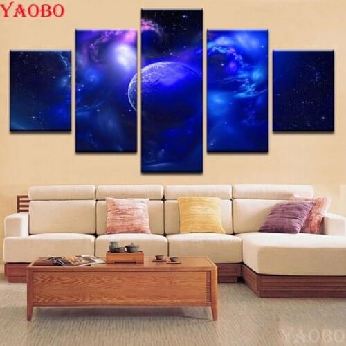 5 Pcs 5D DIY Diamond embroidery Universe Planets Purple Sky Night Scene Mosaic Full Round/Square Diamond Painting home decor