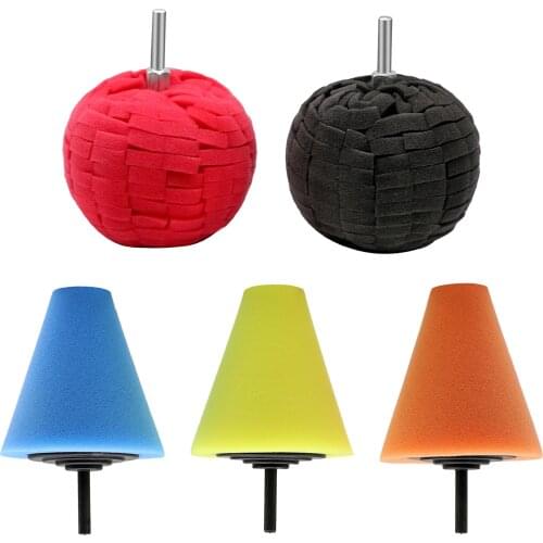 5Pcs Wear-Resistant Durable Car Burnishing Foam Sponge Polishing Pad Set Cone + Ball Shaped Car Wheel Hub Polishers
