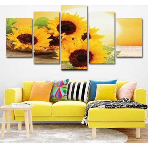 5 Pieces of Sunrise Sunflower Oil Painting Posters HD Printing Living Room Wall Art Bedroom Home Modern Decoration Without Frame