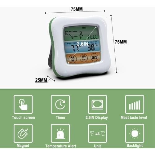 Digital Thermometer Meat Thermometer Waterproof Touch Screen with Timer Waterproof Needle Kitchen Food Barbecue Thermometer