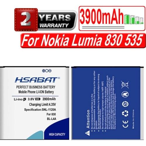 HSABAT New 3900mAh BV-L4A Battery for Nokia Lumia 830 535 RM984 BLL4A BL L4A BL-L4A RM- 1090 RM- 1089 Battery