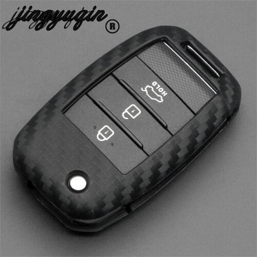 Jingyuqin New Carbon Fiber Silica gel Key Cover Case For Kia K2 K3 K4 K5 Rio Sportage QL Ceed Sorento Cerato Car keychain