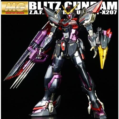 BANDAI MG 1/100 GAT-X207 Blitz Gundam Metal Colored Fast-up Assembled Model Boys Toy Valentine Gift Action Toy Figures