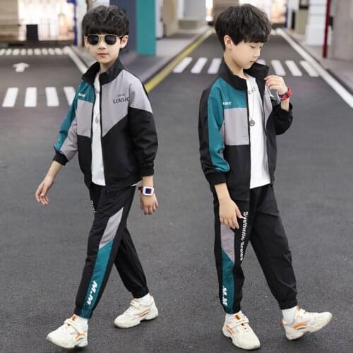 Boys Active Clothing Sets Fashion Tracksuit Teenager Kids Children Clothes Boys Zip Coat Top+Pants 2PCS Costume