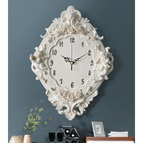 Creative decor European Retro resin Pastoral quartz clock Mute style Muted fashion rose flower round wall for gift Support