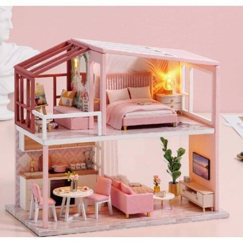 DIY Doll House Wooden Doll Houses Miniature Dollhouse Furniture Kit with LED Toys for children Christmas Gift
