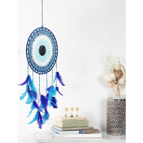 Handmade Blue Feather Dreamcatcher Home Decoration Hanging Ornaments For Wall Bedroom Living Room Girl Room Dream Catchers