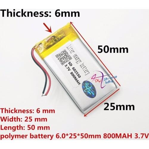 Best battery brand 3.7V lithium polymer battery 602550 800MAH GPS navigator wireless headset speaker point reading machine