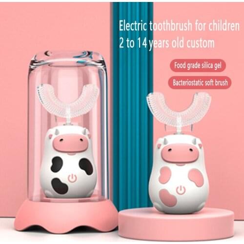 Magnetosuction rechargeable childrens electric toothbrush U-type acoustic wave electric toothbrush for 2-14 year old children