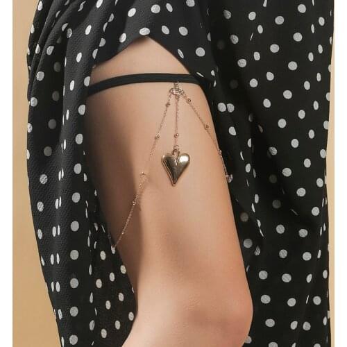 Fashion Simple Female Big Heart Pendant Leg Chain For Women Gold Color Metal Beaded O-chain Thigh Chain Ladies Body Jewelry Gift