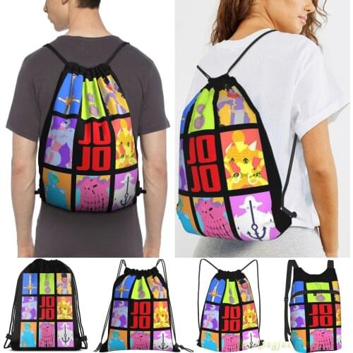 Jojos Bizarre Adventure - Stands And Weapons Men Outdoor Travel Sports Gym Bag Waterproof Drawstring Backpack Women Fitness Bags