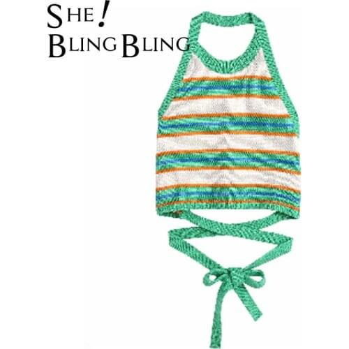 SheBlingBling 2021 New Summer Women Striped Tops Bow Lace Up Halter Backless Tops Chic Lady Fashion Sexy Female Clothes