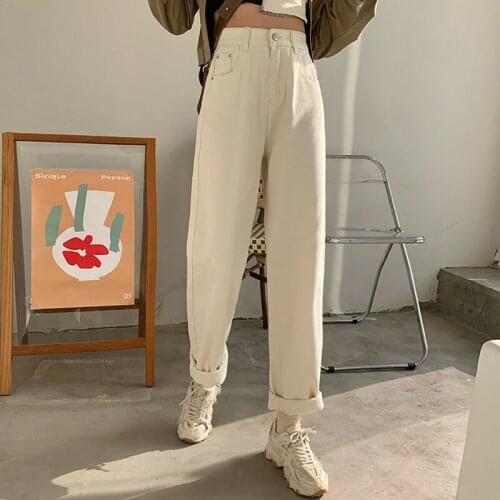 2021 New Baggy Womens Jeans Streetwear High Waist Jeans Pants Versatile Fashion Girl Student Straight Denim Long Trouser